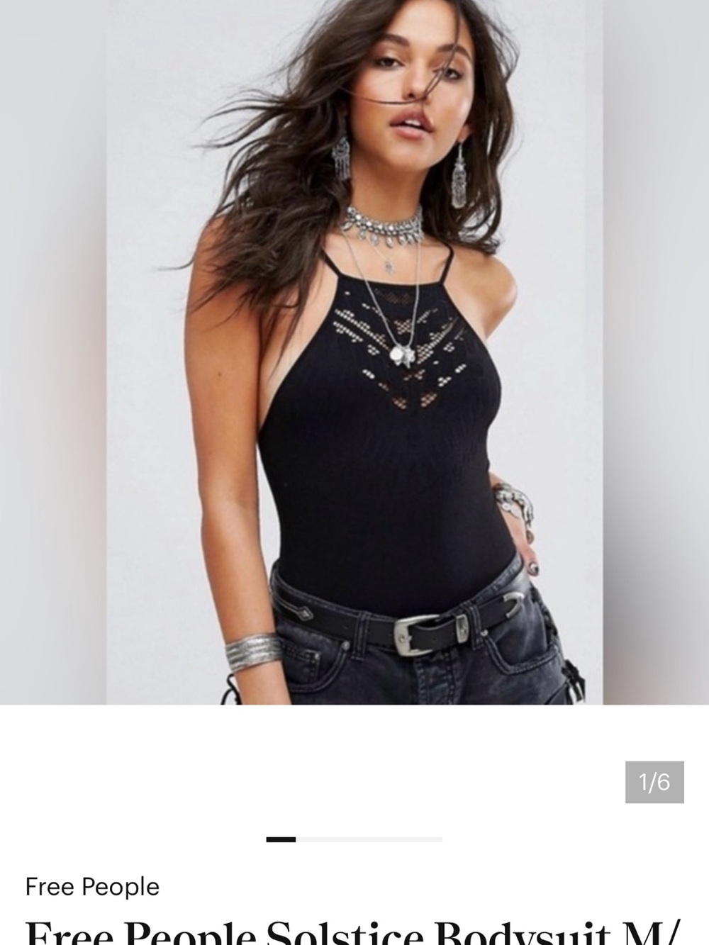 Free People Black Crochet Halter Bodysuit